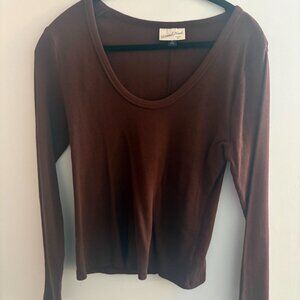 Long Sleeve Scoop Neck Ribbed T-Shirt